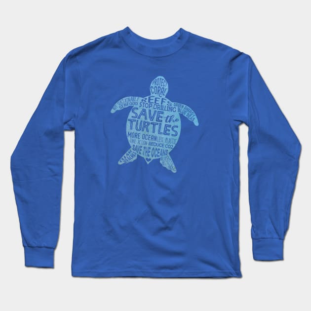 Save the Turtles - Blue Boho Turtle Silhouette Long Sleeve T-Shirt by Jitterfly